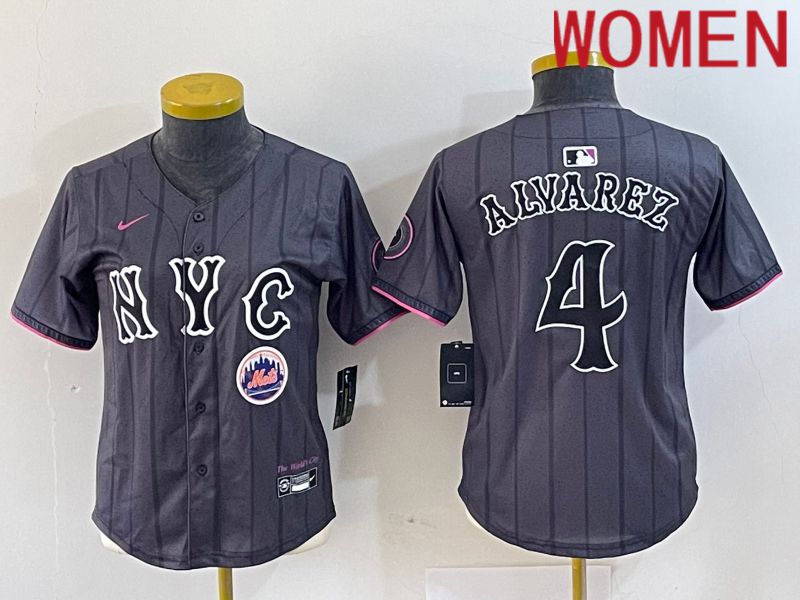 Women New York Mets #4 Alyarez Black City Edition 2024 Nike MLB Jersey style 4